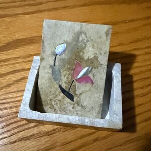 Vintage Soapstone Trinket Box Mother of Pearl Inlay